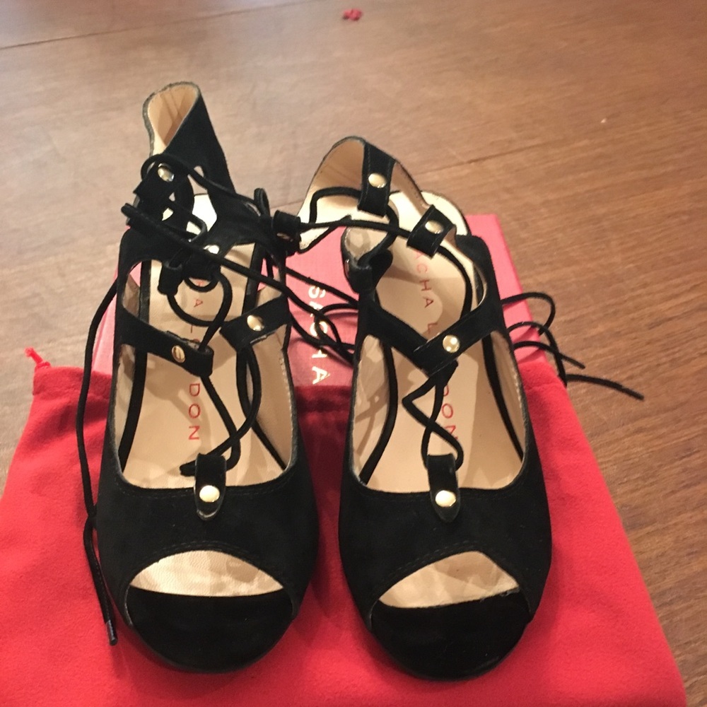 Sacha London Black Wedges with Gold Studs
